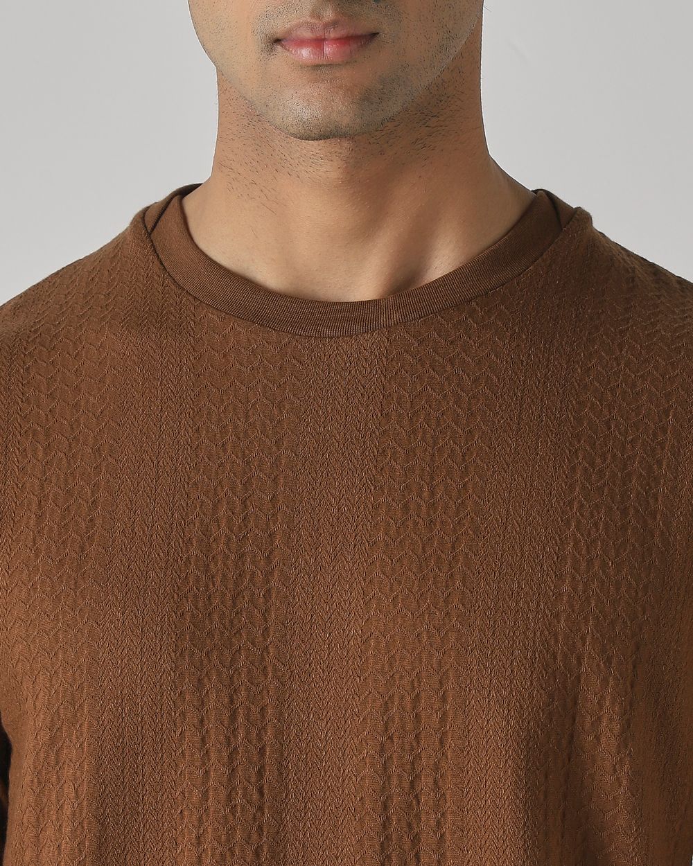 Brown Jacquard Plain T-Shirt