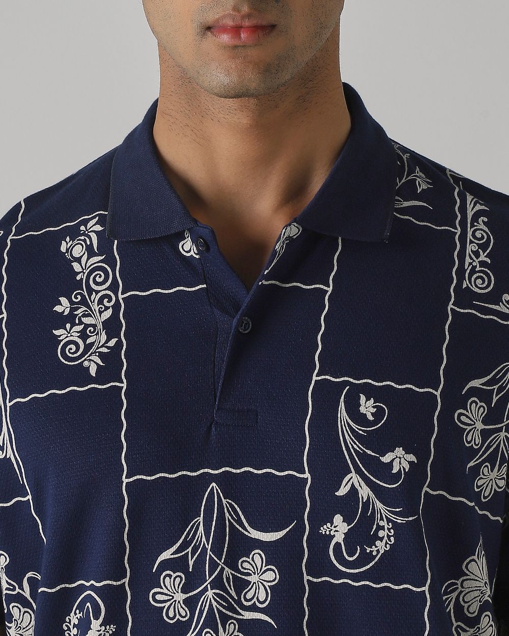 Navy Floral Print Polo