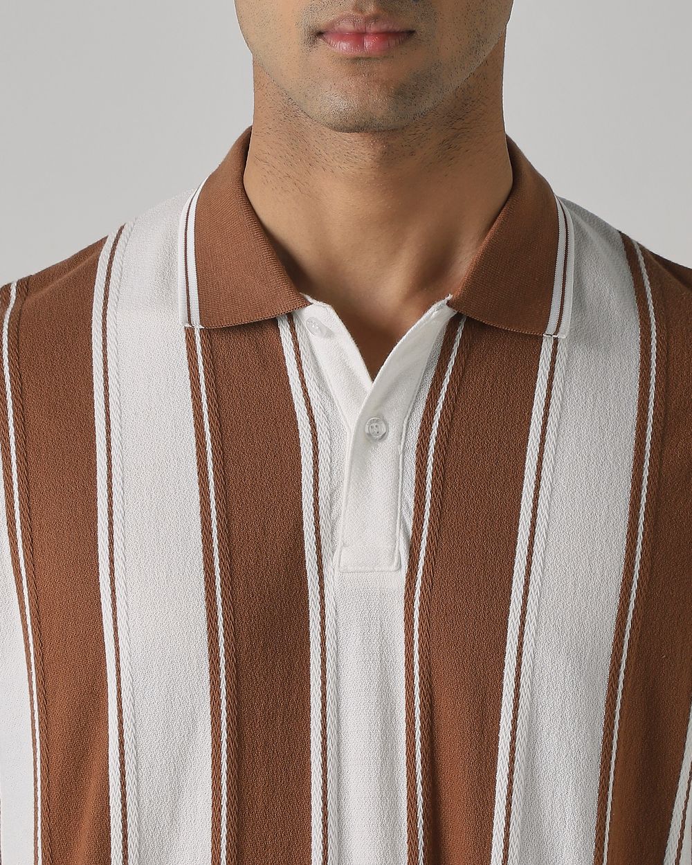 Brown Jacquard Stripe Polo