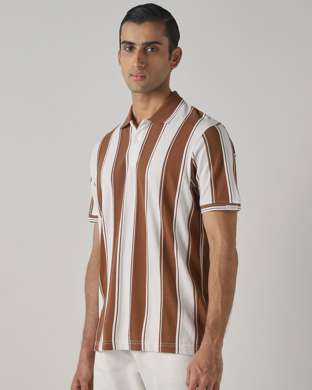 Brown Jacquard Stripe Polo