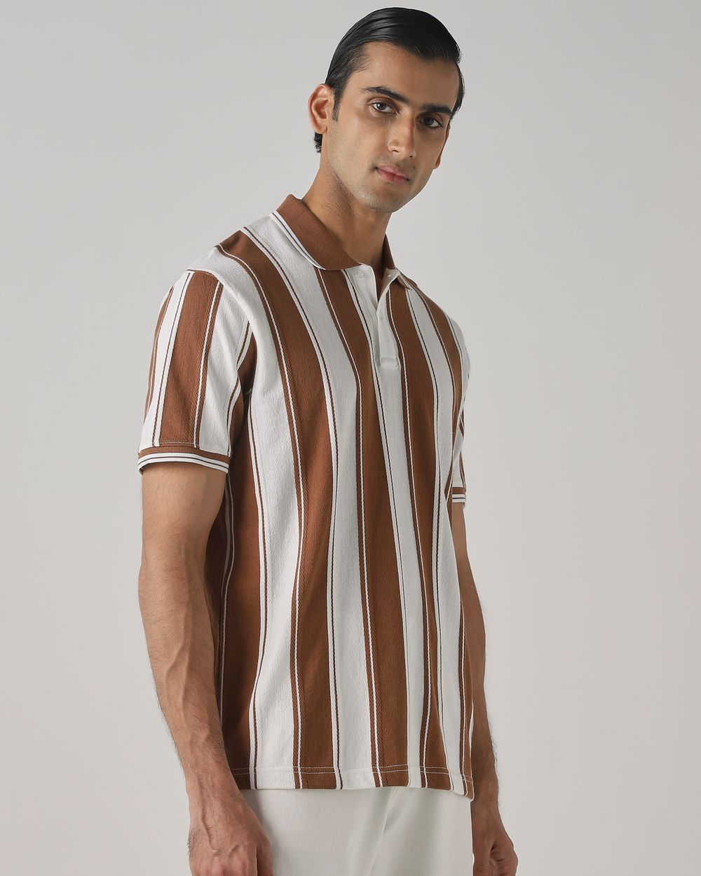 Brown Jacquard Stripe Polo