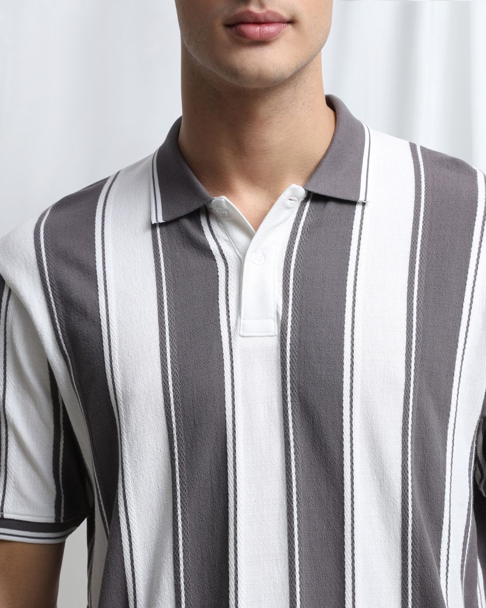 Grey Jacquard Stripe Polo