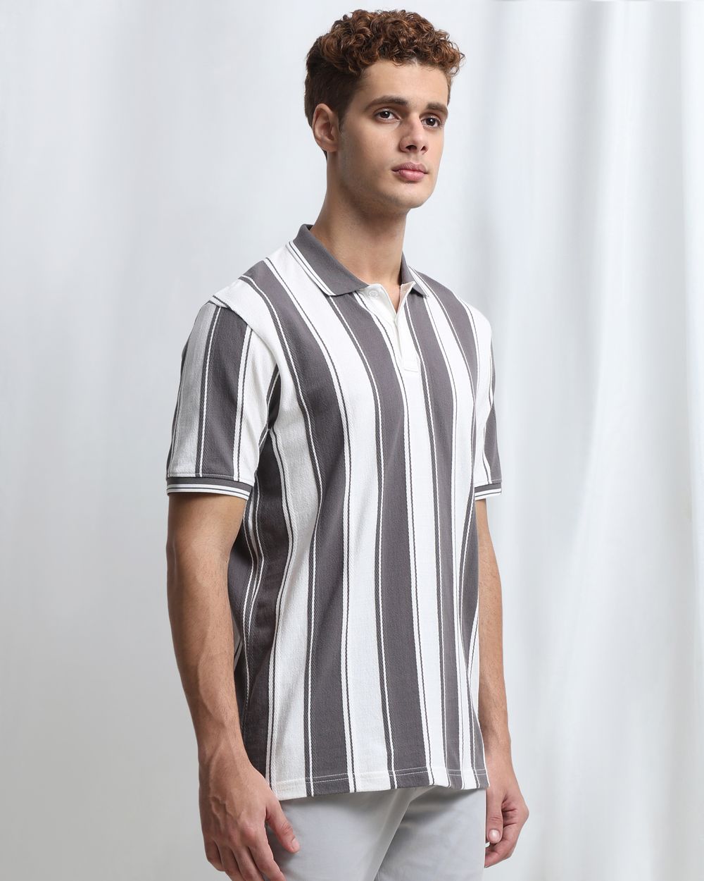 Grey Jacquard Stripe Polo