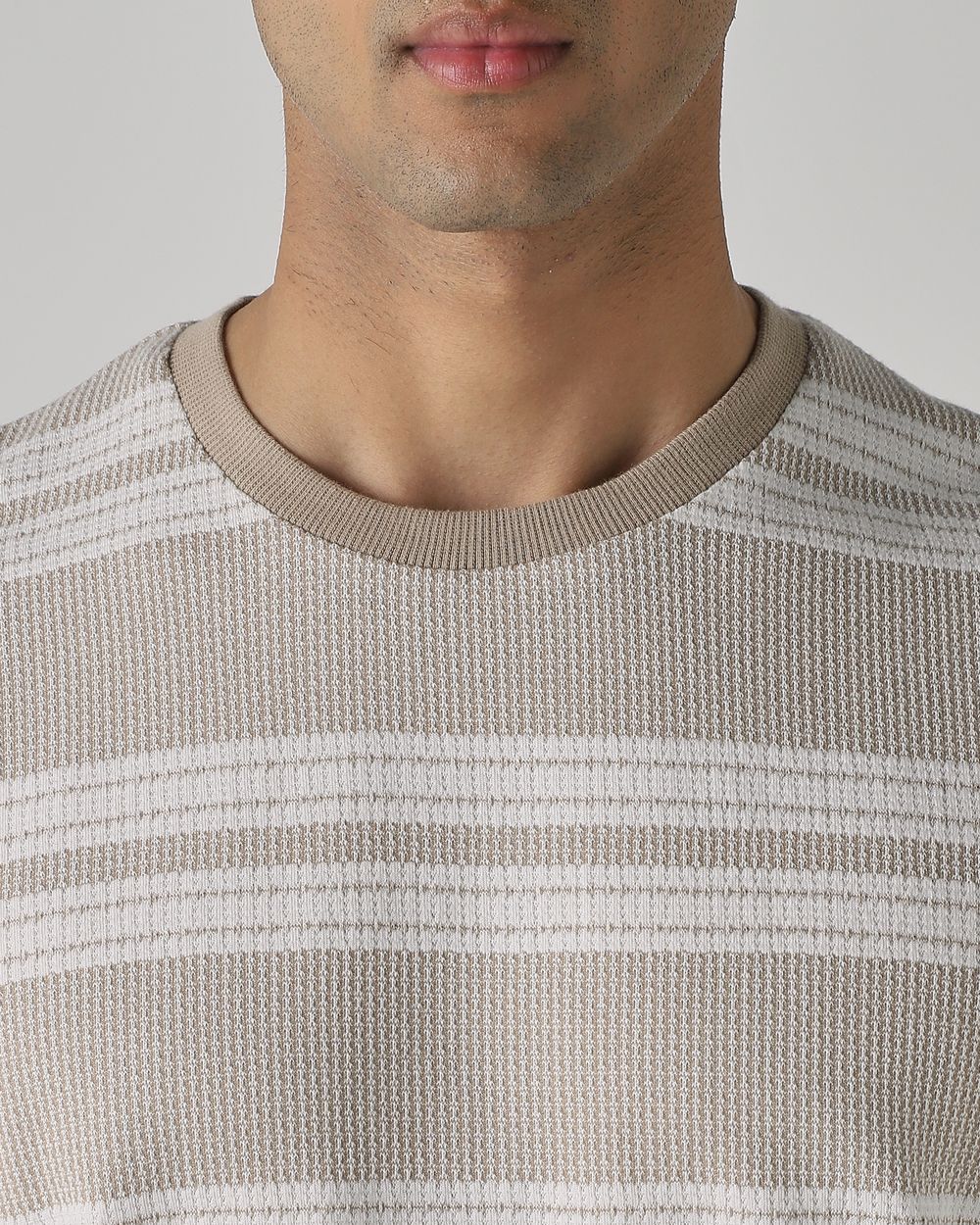 Beige Jacquard Stripe T-Shirt