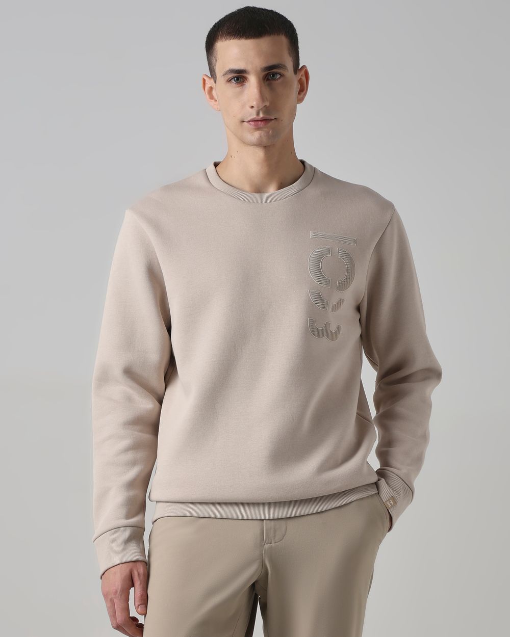 Beige 3D Graphic Slim Fit Sweatshirt