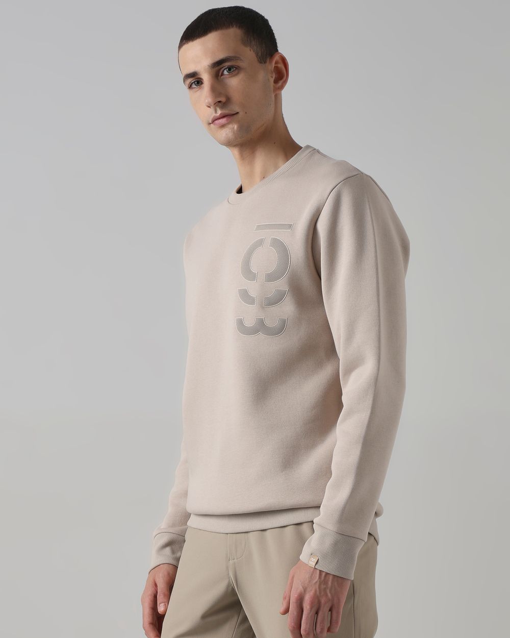 Beige 3D Graphic Slim Fit Sweatshirt