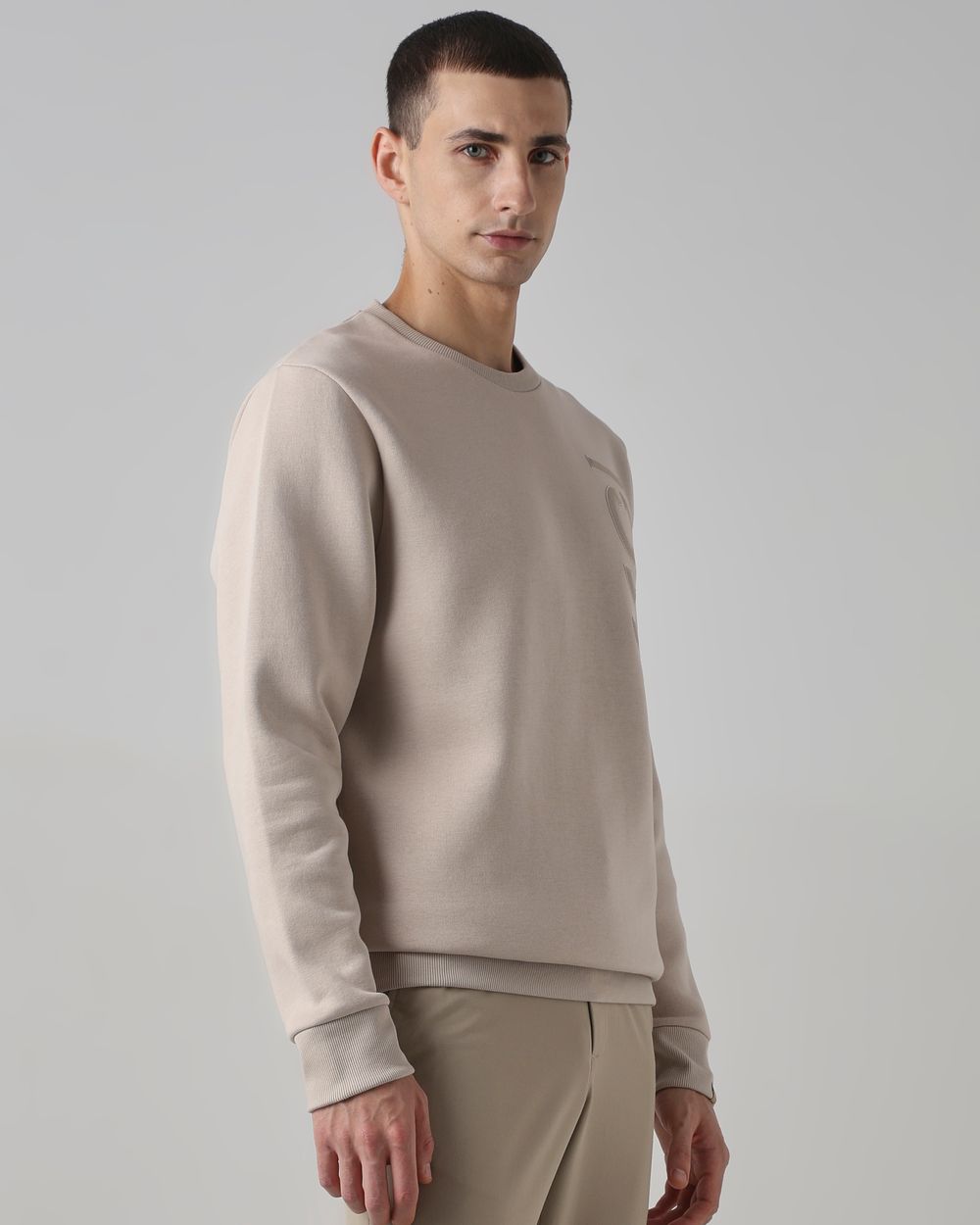 Beige 3D Graphic Slim Fit Sweatshirt