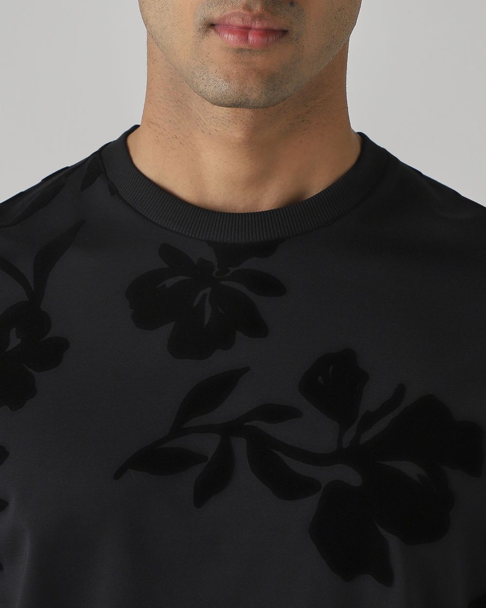 Black Flock Print Slim Fit Sweatshirt
