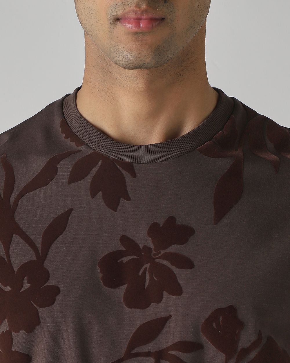 Brown Flock Print Slim Fit Sweatshirt