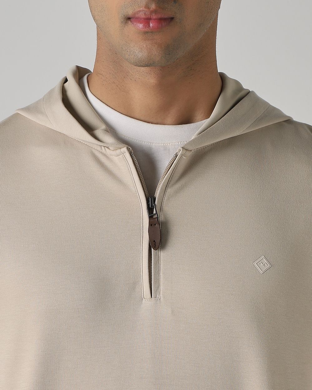 Off White Half Zip Slim Fit Hoodie