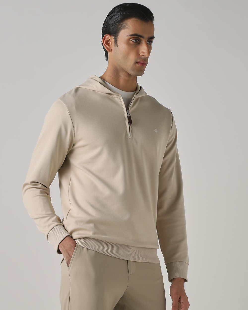 Off White Half Zip Slim Fit Hoodie