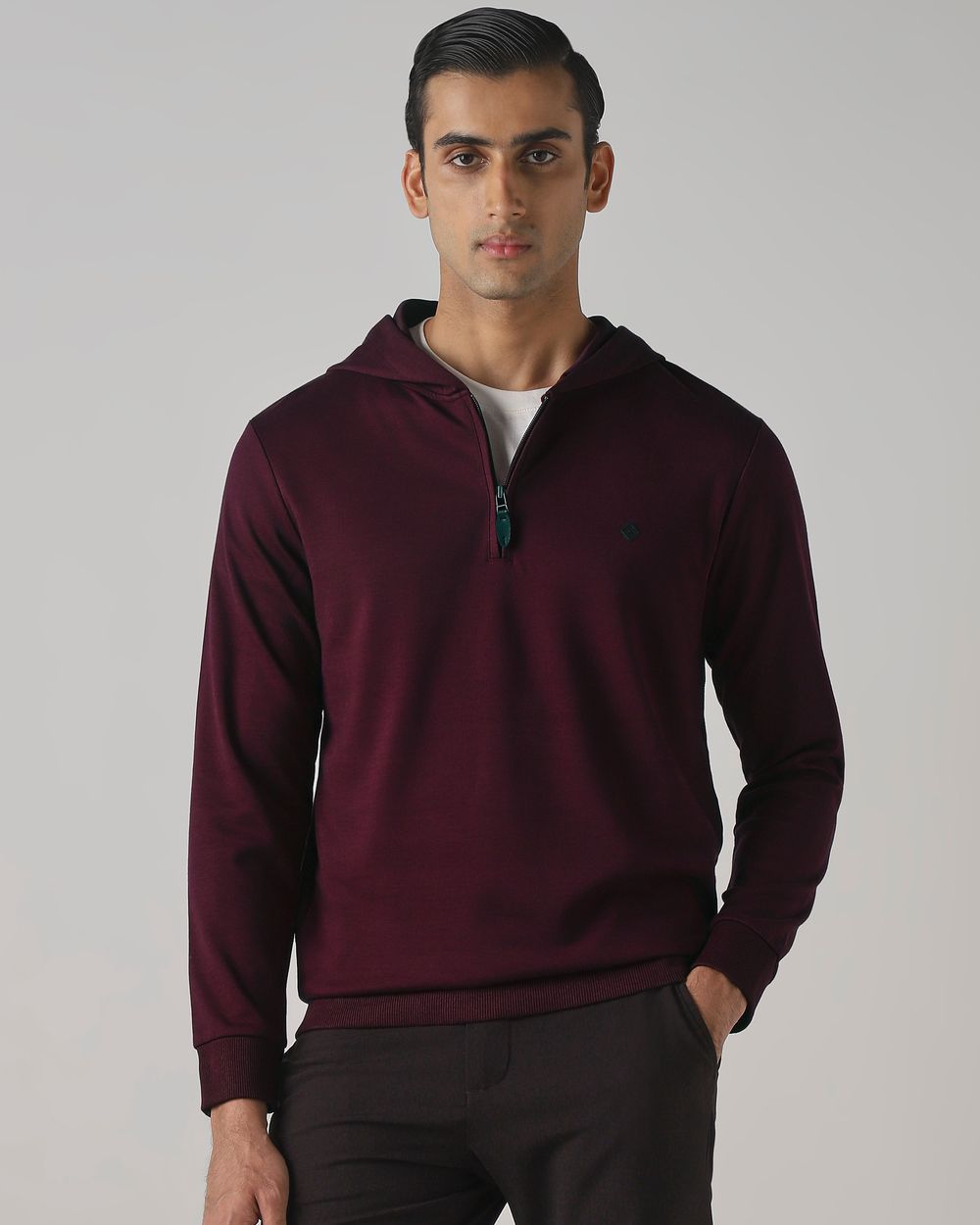 Maroon Half Zip Slim Fit Hoodie