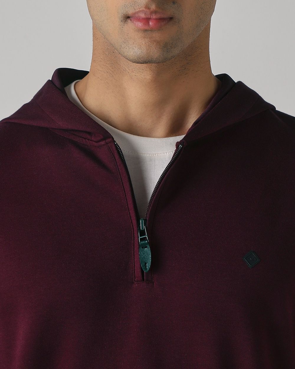 Maroon Half Zip Slim Fit Hoodie