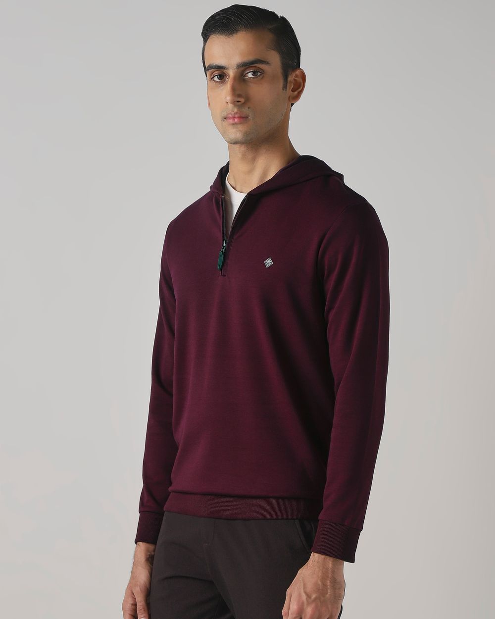 Maroon Half Zip Slim Fit Hoodie