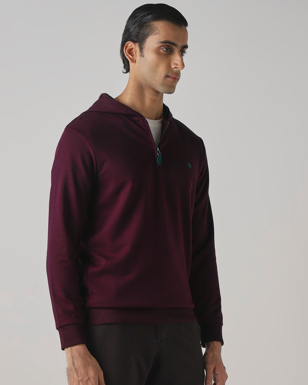 Maroon Half Zip Slim Fit Hoodie