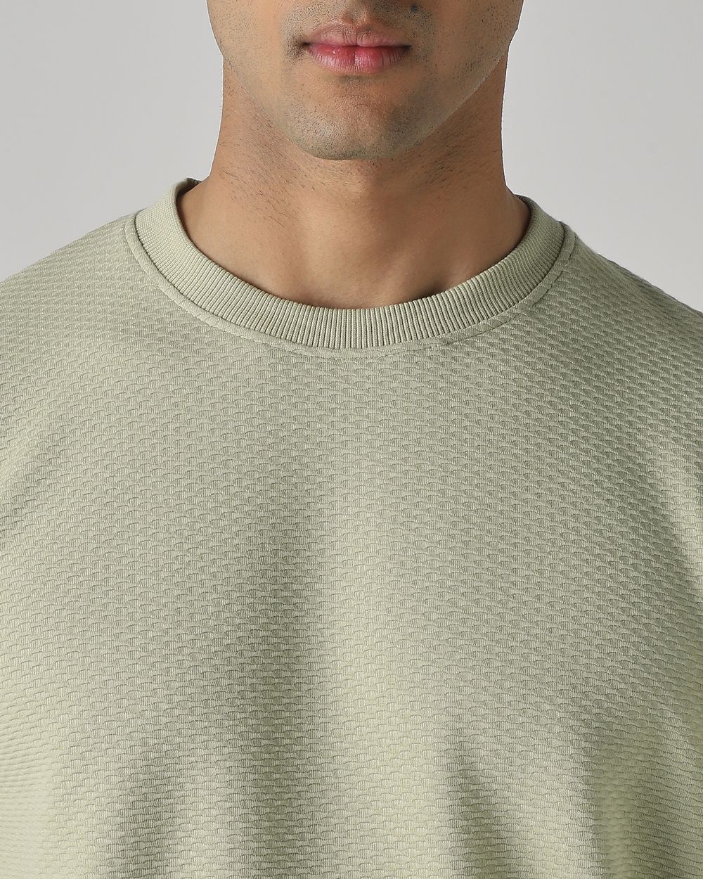 Sage Jacquard Plain Slim Fit Sweatshirt