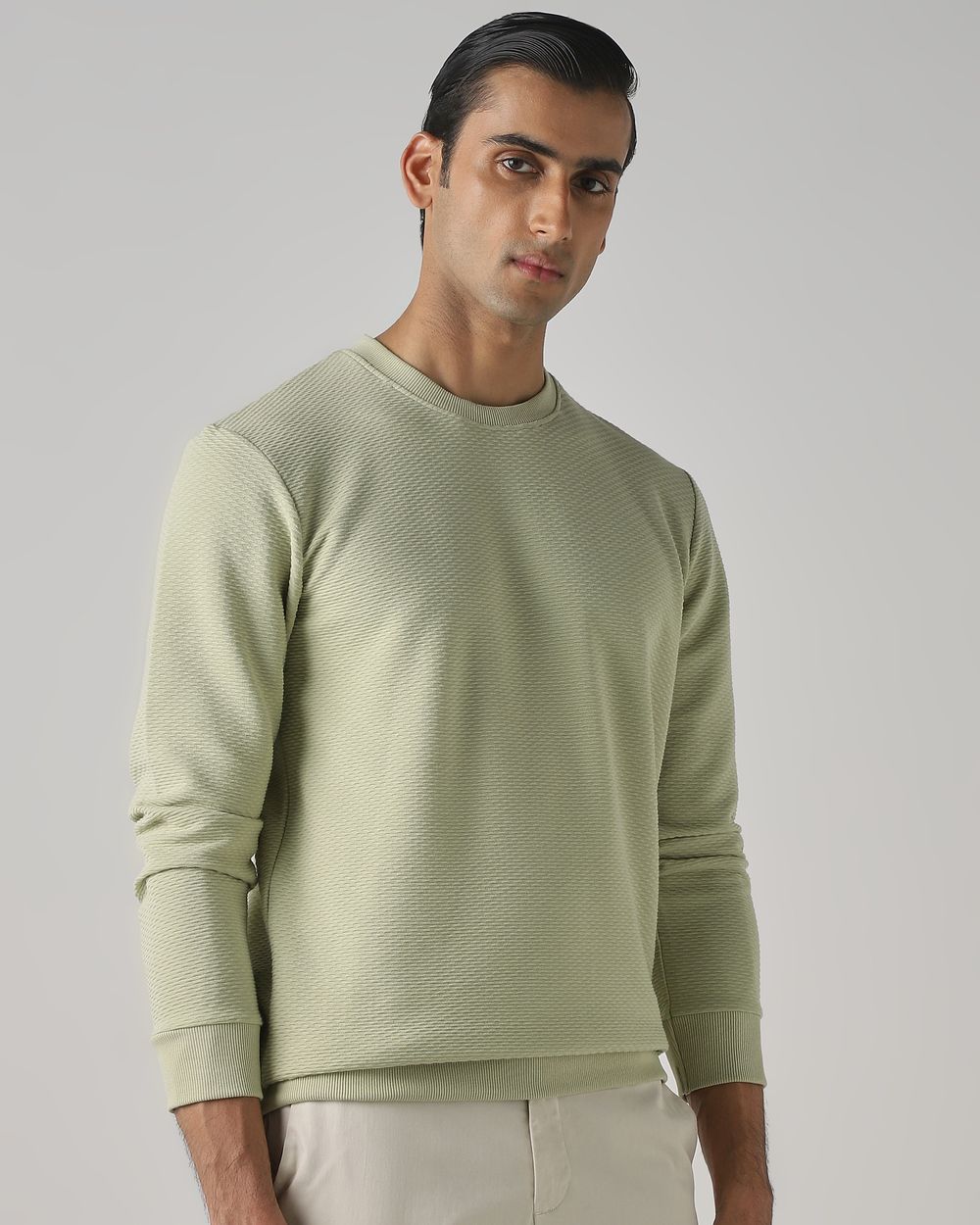 Sage Jacquard Plain Slim Fit Sweatshirt