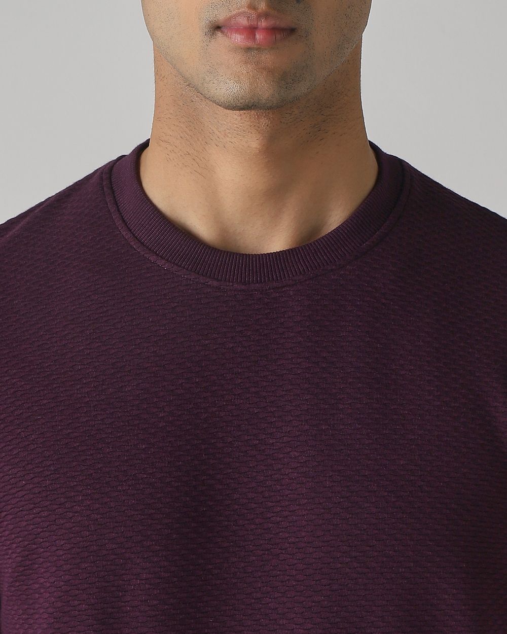 Maroon Jacquard Plain Slim Fit Sweatshirt