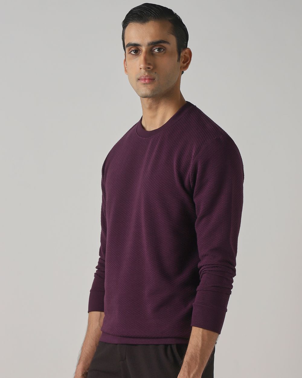 Maroon Jacquard Plain Slim Fit Sweatshirt