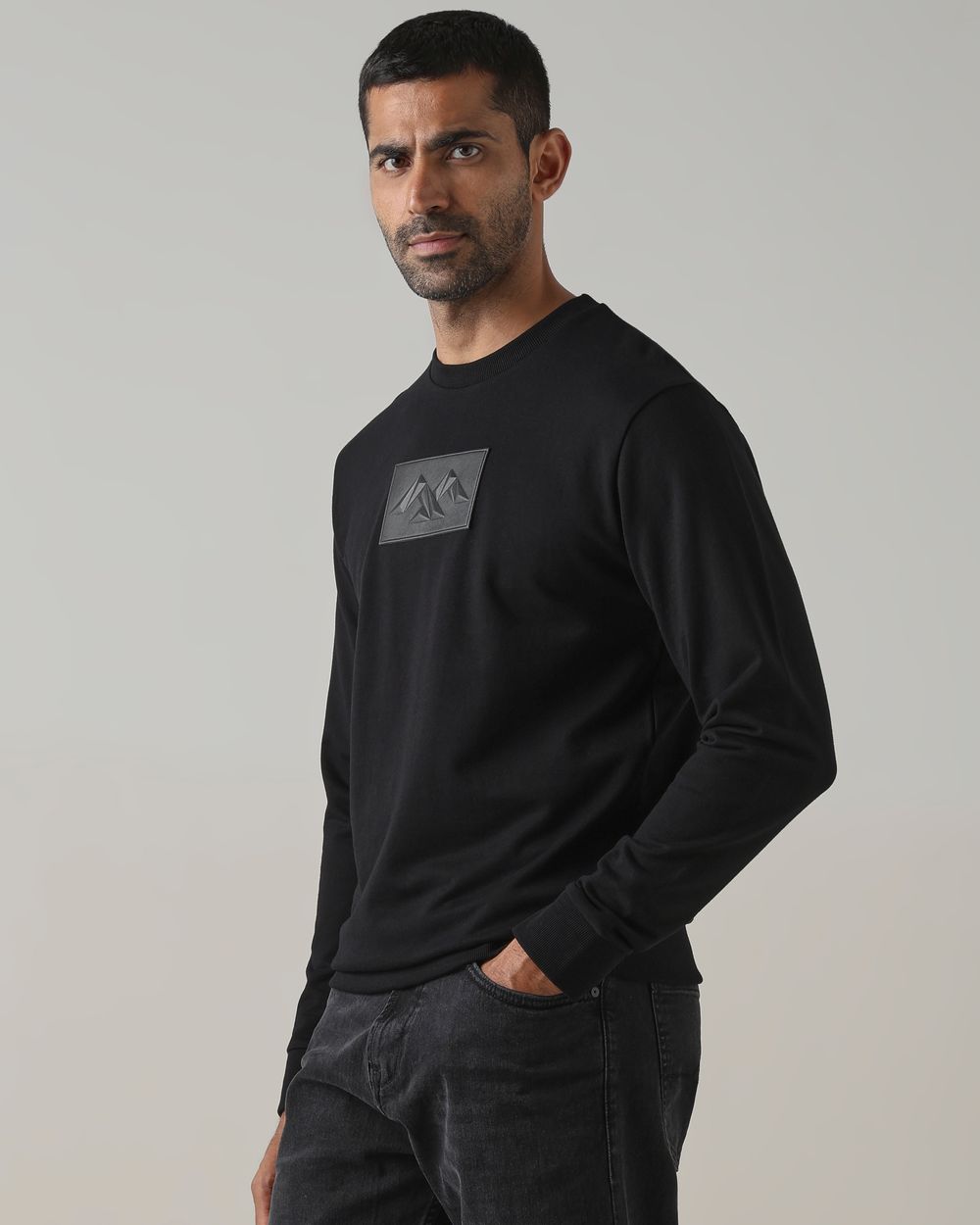 Black Embossed Slim Fit Sweatshirt