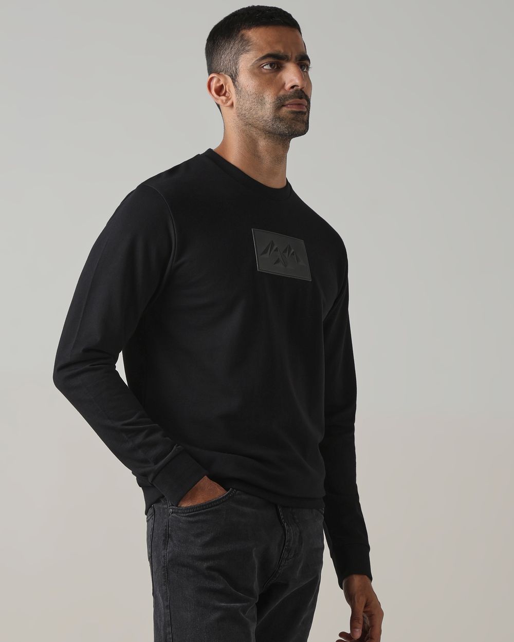 Black Embossed Slim Fit Sweatshirt