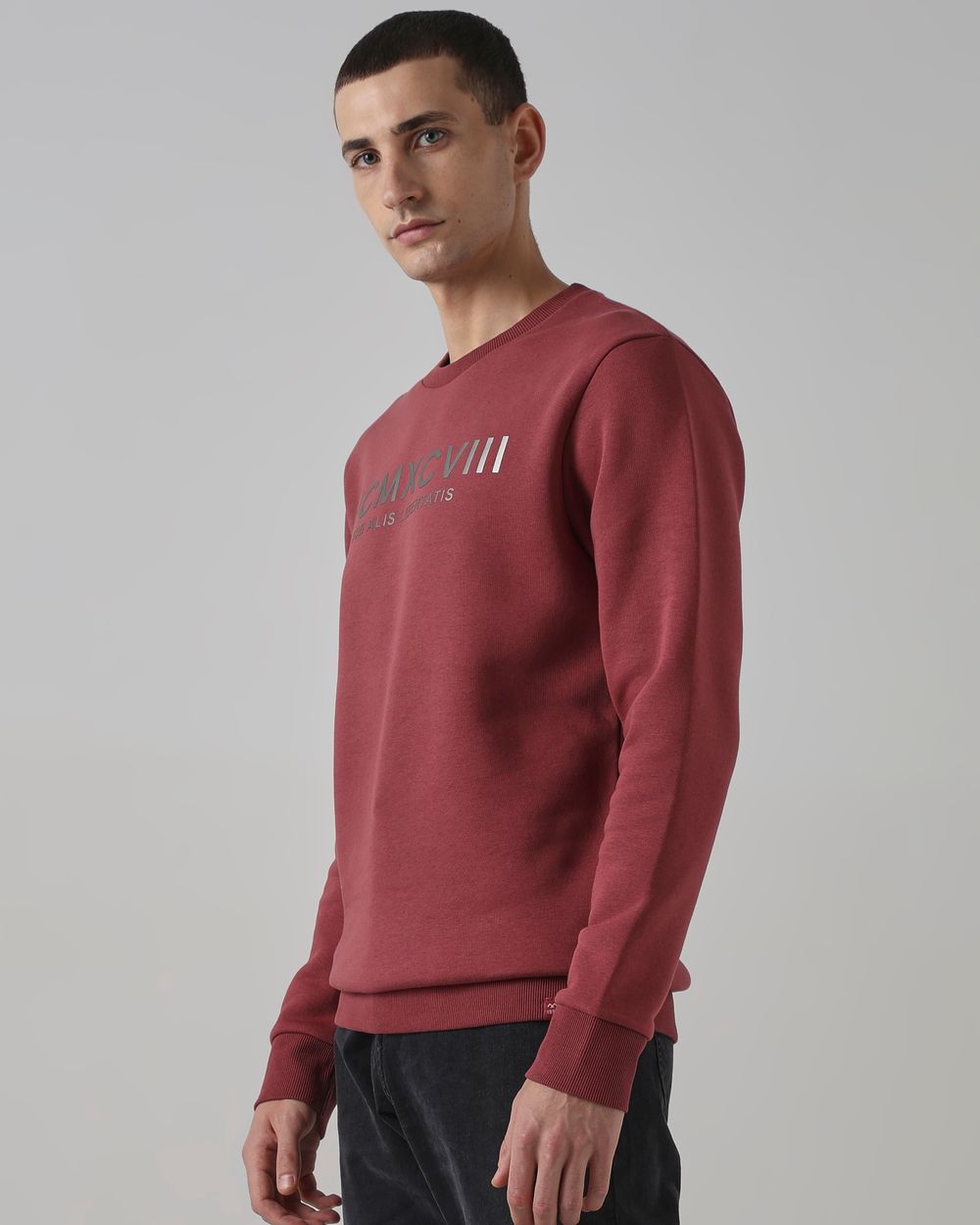 Pink Metallic Print Slim Fit Sweatshirt