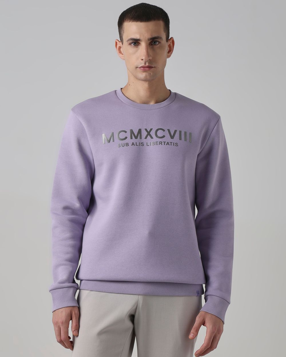 Lilac Metallic Print Slim Fit Sweatshirt
