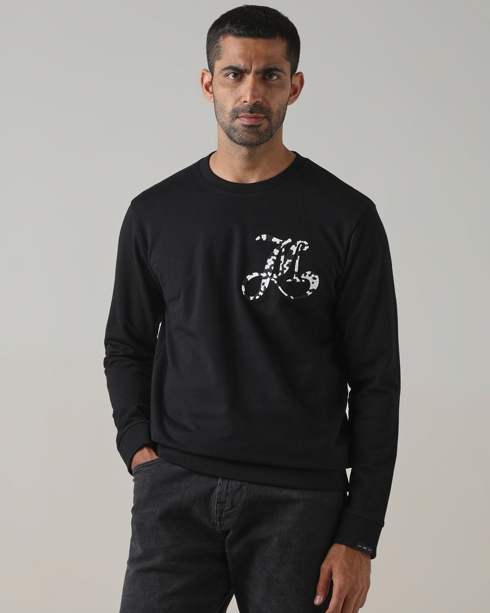 Black Embossed Slim Fit Sweatshirt