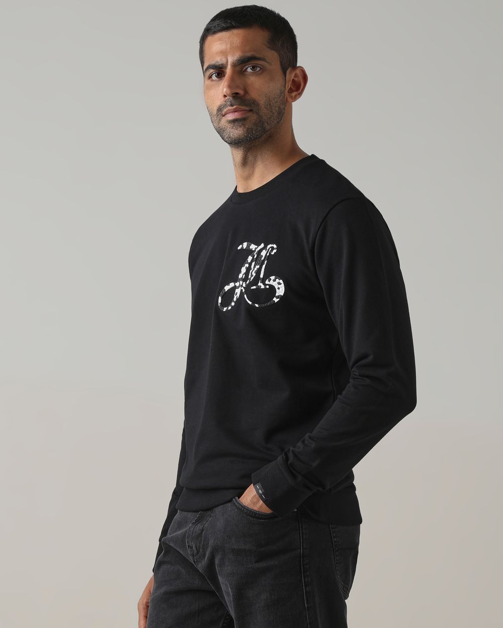 Black Embossed Slim Fit Sweatshirt