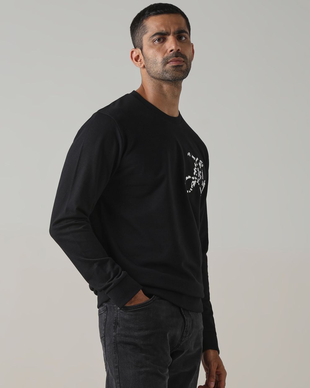 Black Embossed Slim Fit Sweatshirt