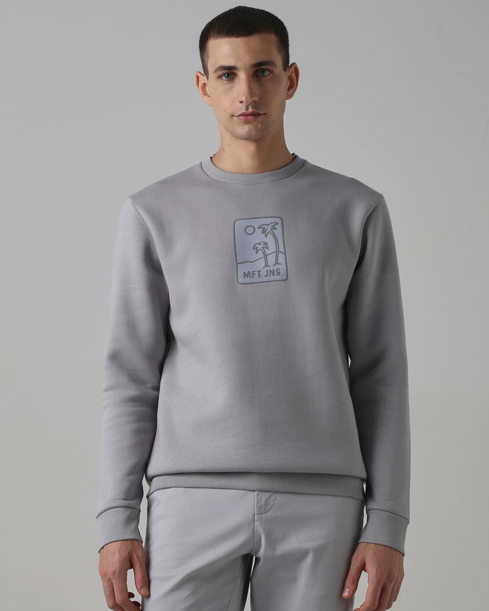 Grey Embroidered Slim Fit Sweatshirt
