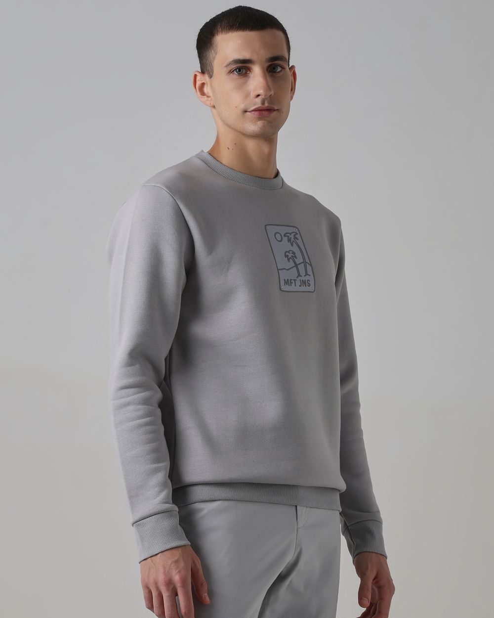 Grey Embroidered Slim Fit Sweatshirt