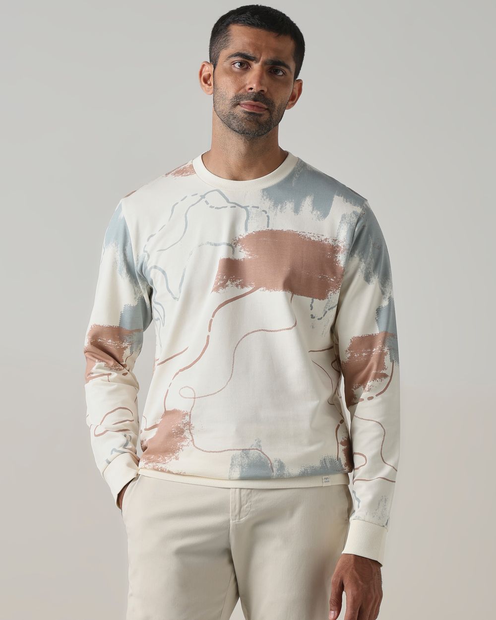 Off White Abstract Print Slim Fit Sweatshirt