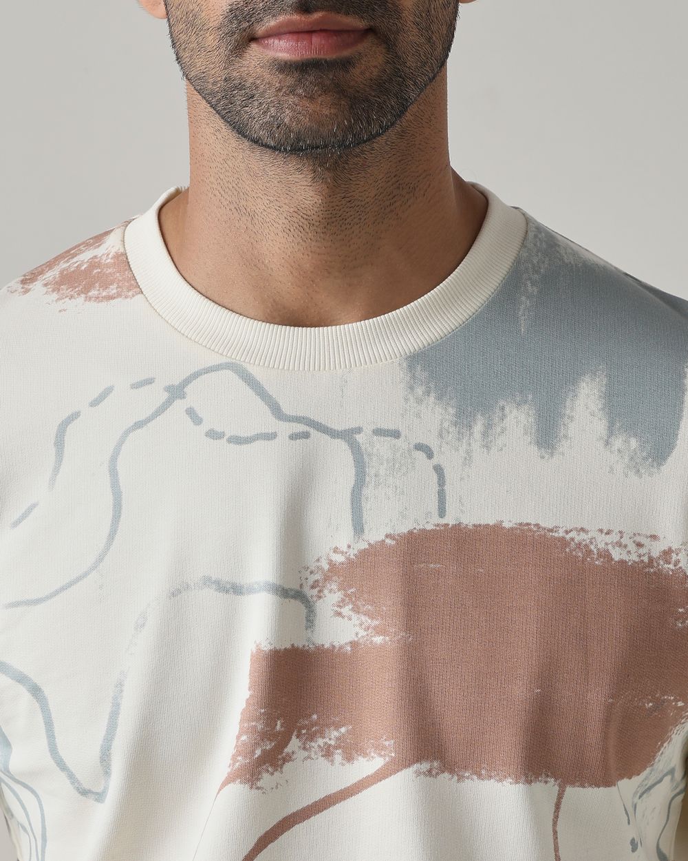 Off White Abstract Print Slim Fit Sweatshirt