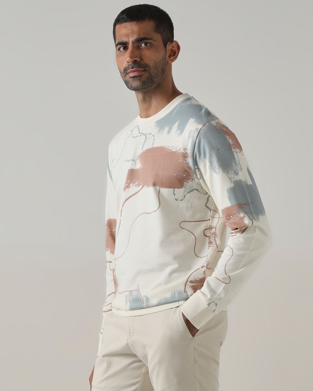 Off White Abstract Print Slim Fit Sweatshirt