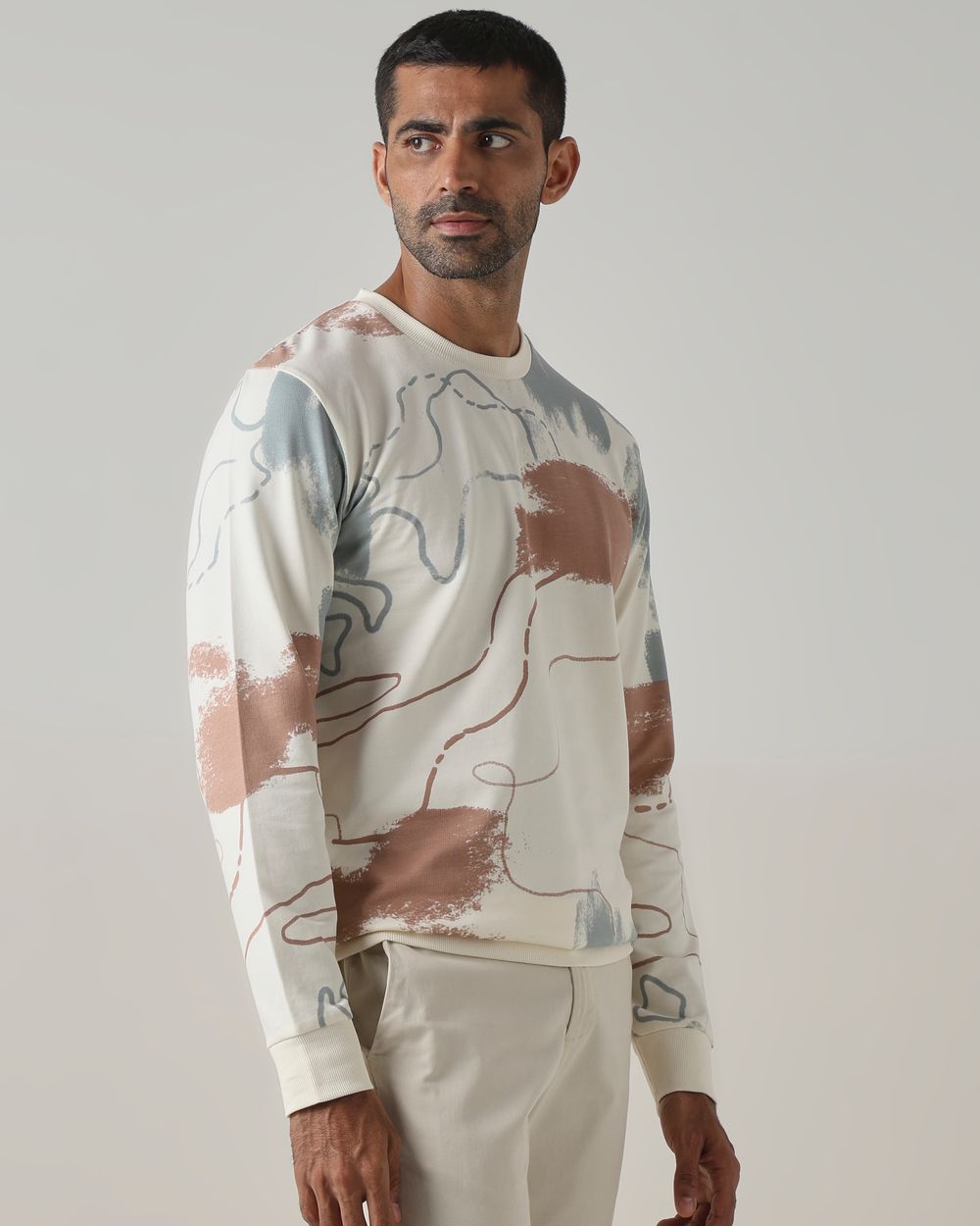 Off White Abstract Print Slim Fit Sweatshirt