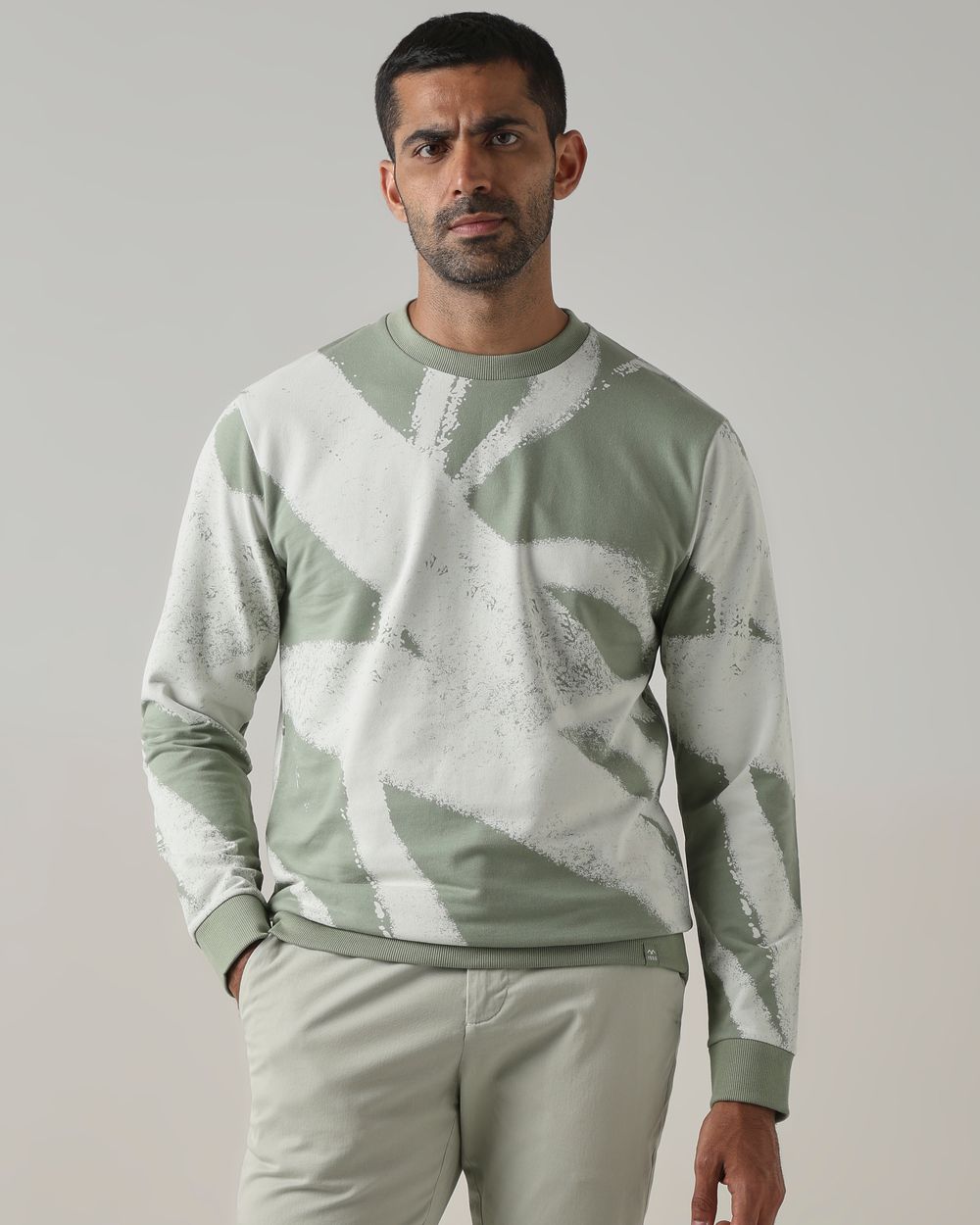 Sage Brushstroke Print Slim Fit Sweatshirt