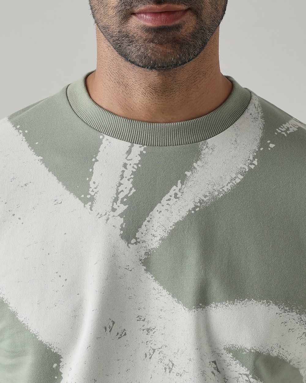 Sage Brushstroke Print Slim Fit Sweatshirt