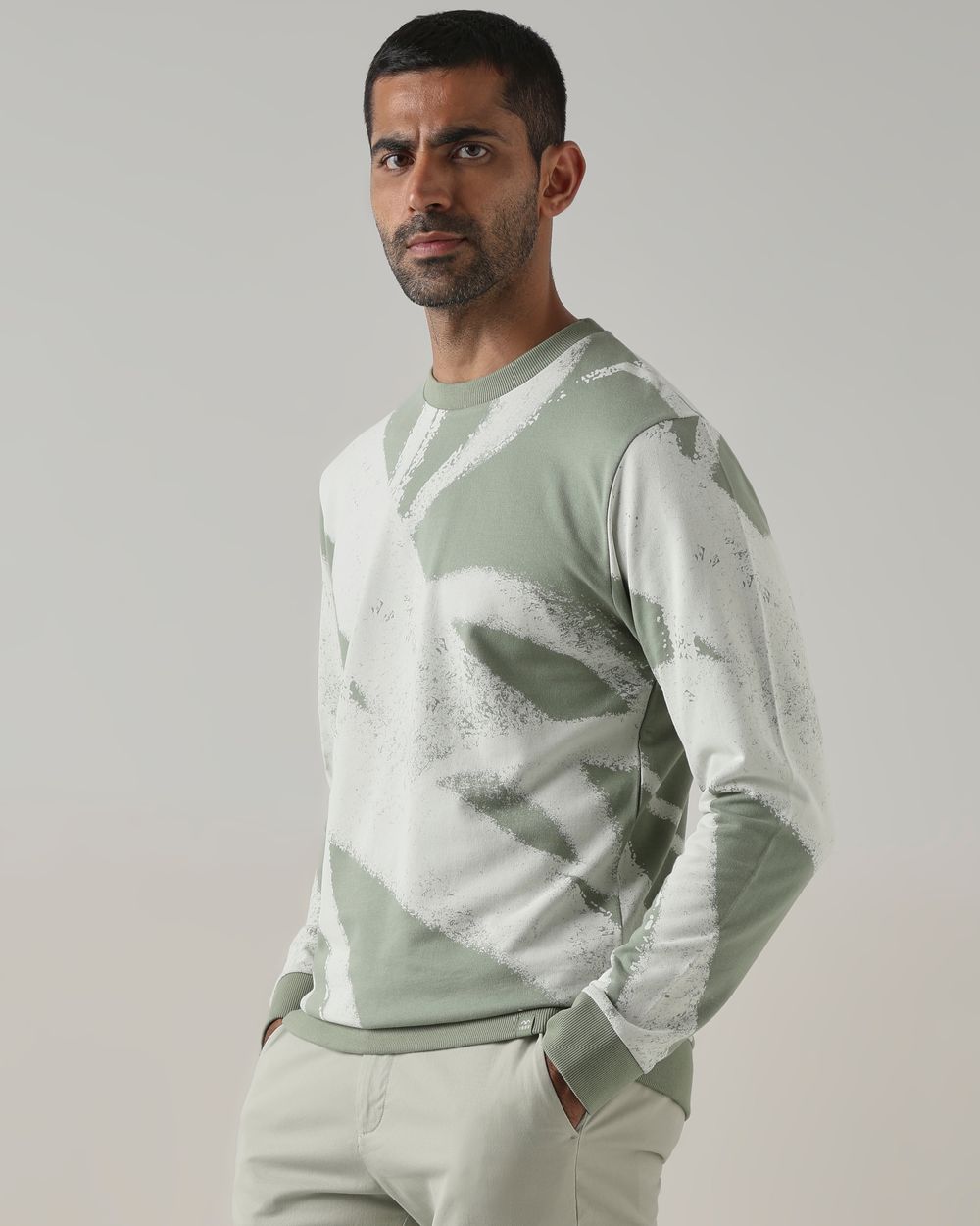 Sage Brushstroke Print Slim Fit Sweatshirt
