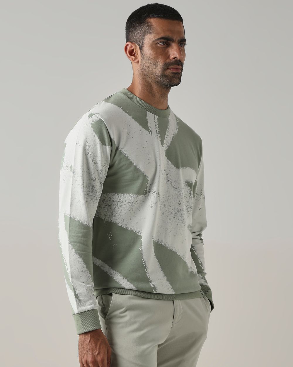 Sage Brushstroke Print Slim Fit Sweatshirt