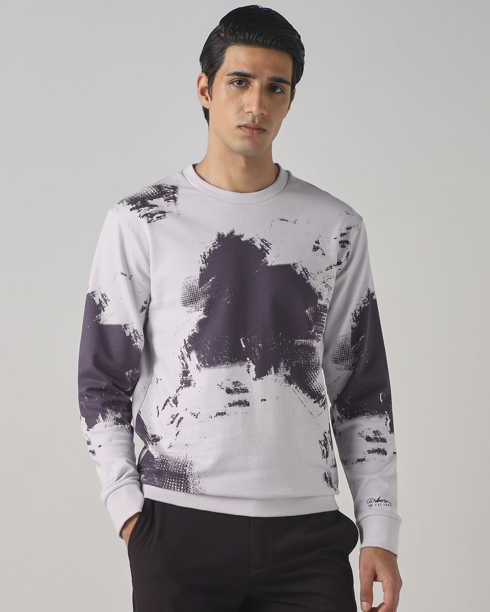 Lilac Abstract Print Slim Fit Sweatshirt