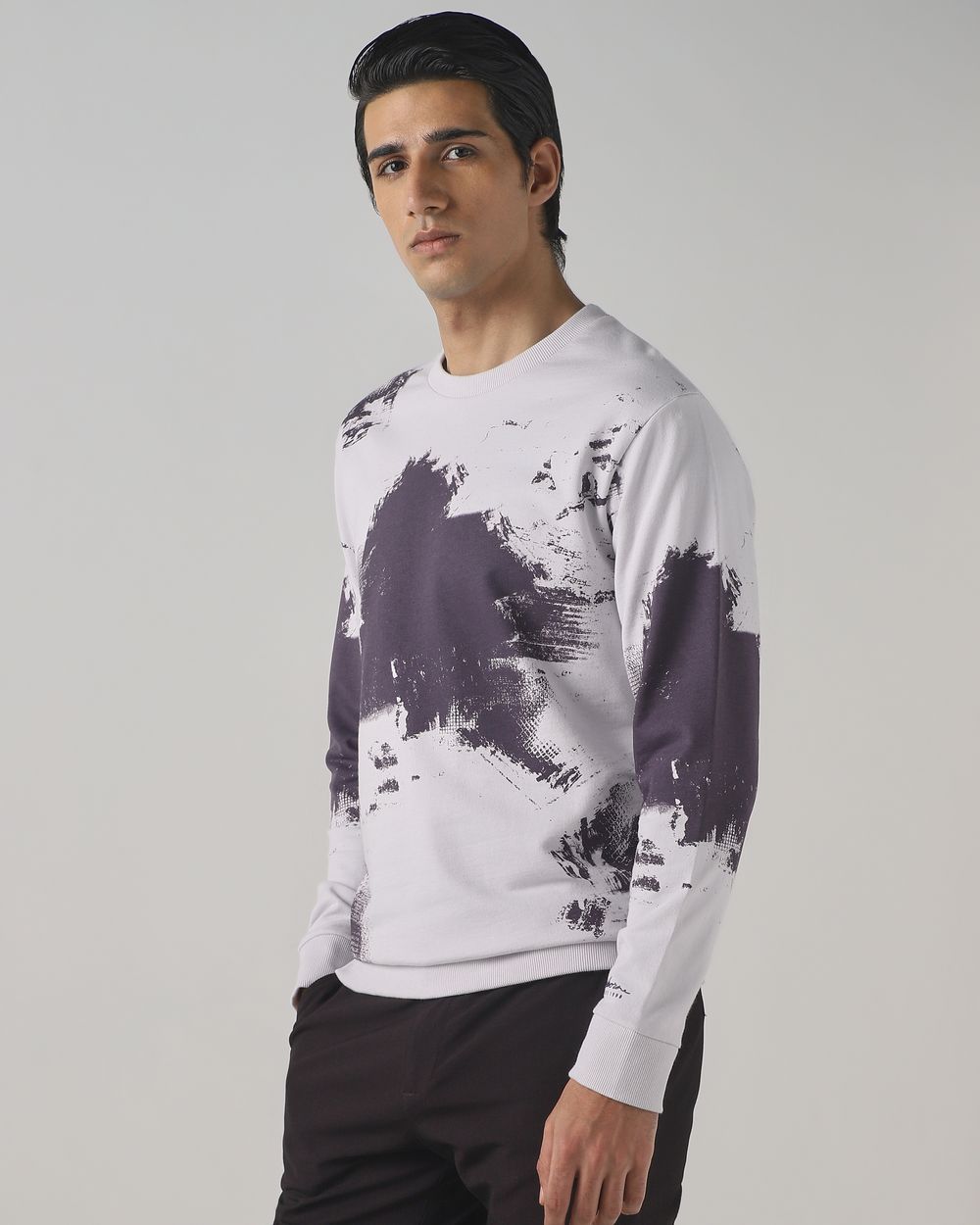 Lilac Abstract Print Slim Fit Sweatshirt