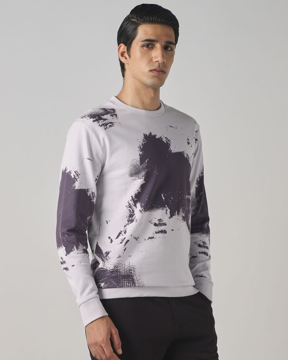 Lilac Abstract Print Slim Fit Sweatshirt