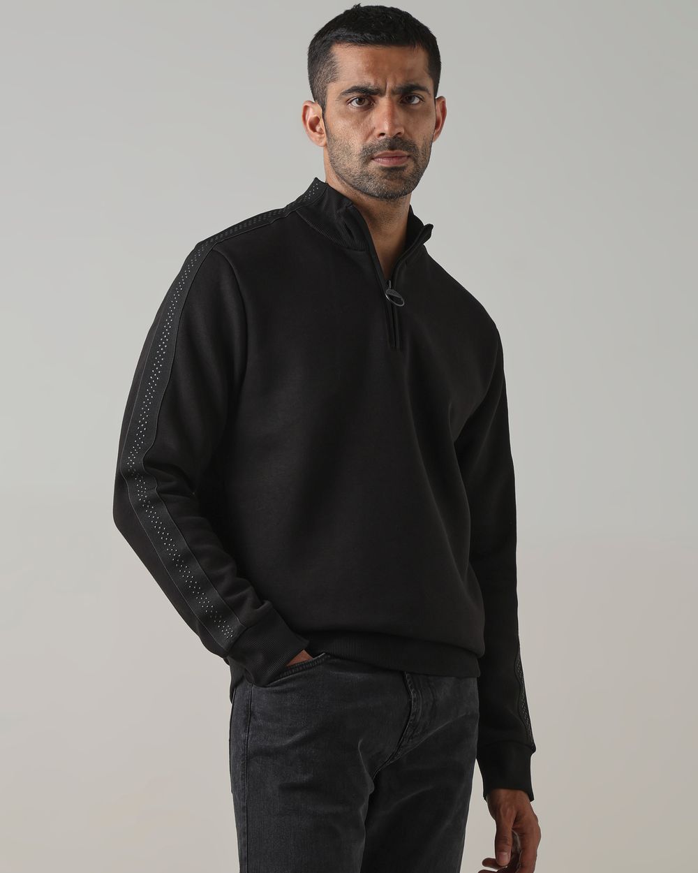 Black Funnel Neck Slim Fit Sweatshirt