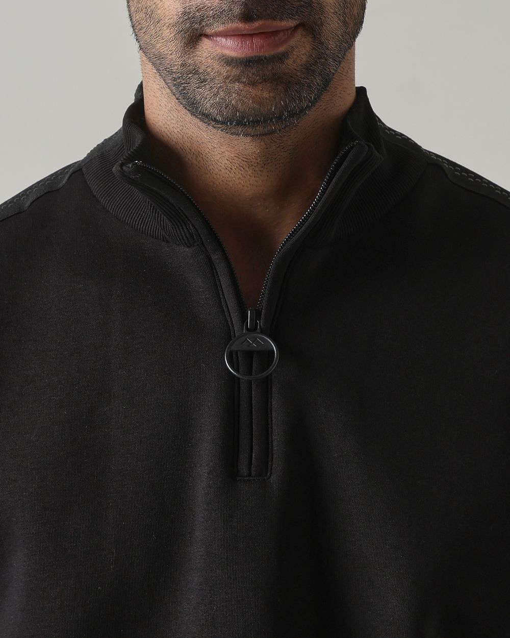 Black Funnel Neck Slim Fit Sweatshirt