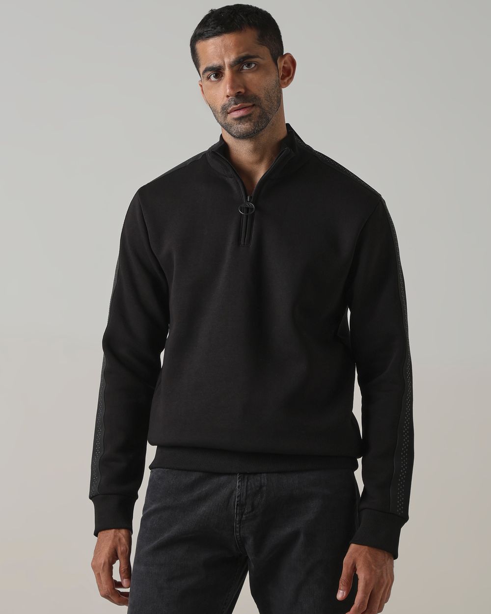 Black Funnel Neck Slim Fit Sweatshirt