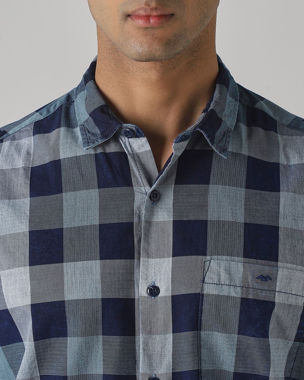 Indigo Blue Denim Check Slim Fit Casual Shirt