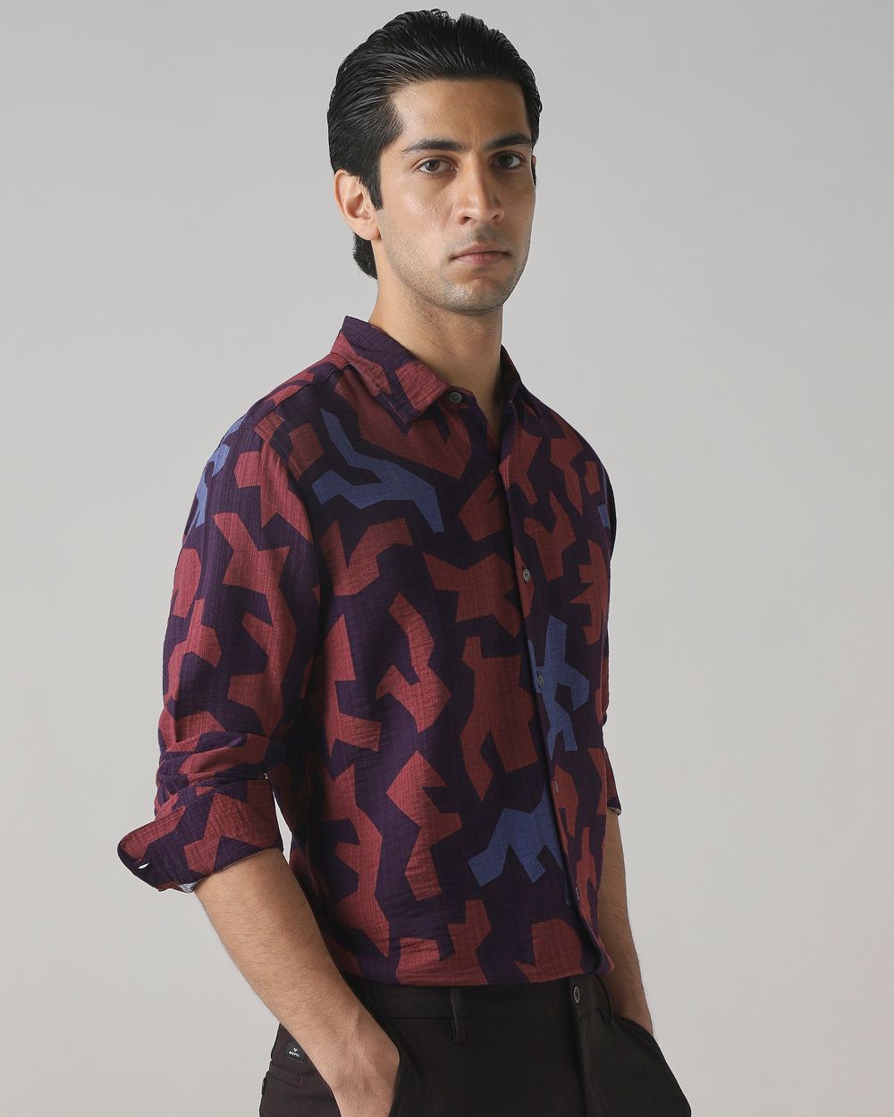 Plum Abstract Print Slim Fit Casual Shirt