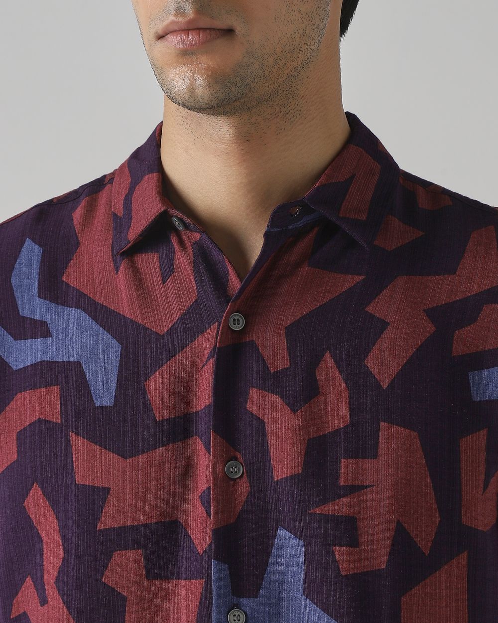 Plum Abstract Print Slim Fit Casual Shirt