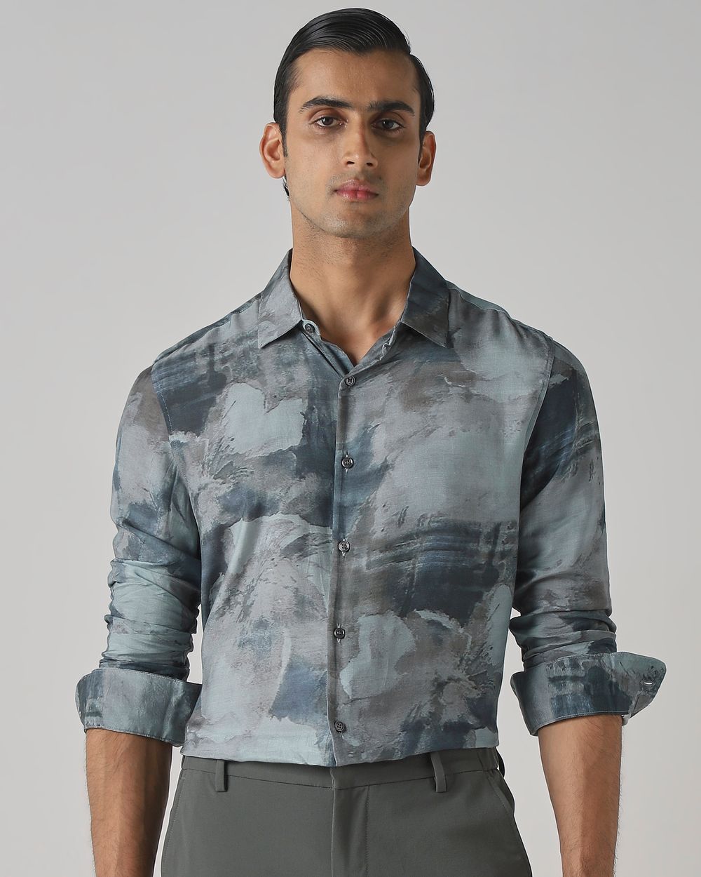Teal Digital Print Viscose Slim Fit Casual Shirt